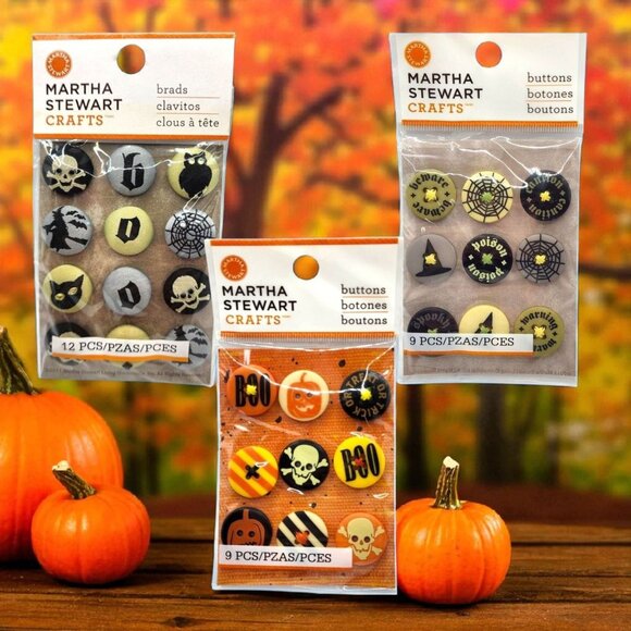 Martha Steward Classic Halloween Buttons & Witch Brads 3 Pks Retired 2011 Cats - Picture 1 of 8